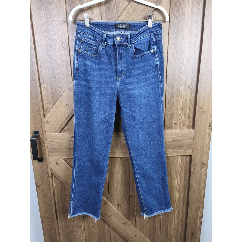 Judy Blue Raw Hem Straight Jeans Womens 7/28 High Rise Stretch